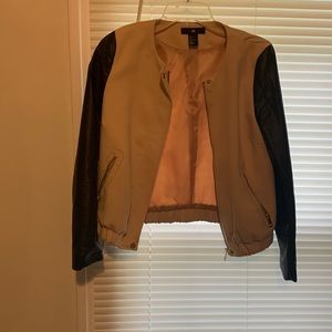 Rose colored leather sleeves jacket